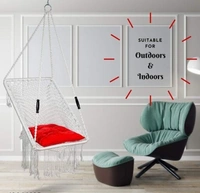 CURIO CENTER Make in India Round Premium Swing with Polyester Ropes & Mild Steel Frame for Adults & Kids/Indoor Outdoor Hanging Swing Chair with Cushion & Accessories (66 x 96 x 144cm, White) - Free Size, White, Polyester Rope With Iron Frame, Pack of 1, Rectangle